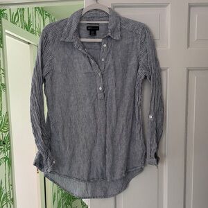 Black and White Striped Button-Up Shirt Linen